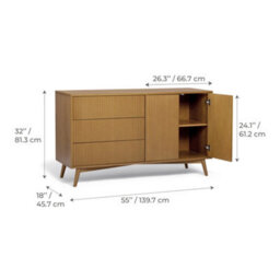 Teamson Home Tremolo Wooden Sideboard 3 Fluted Push-Open Drawers 2 Doors, Natural - thumbnail 5
