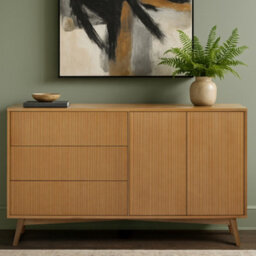 Teamson Home Tremolo Wooden Sideboard 3 Fluted Push-Open Drawers 2 Doors, Natural - thumbnail 4