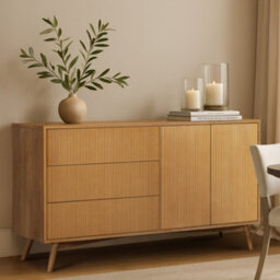 Teamson Home Tremolo Wooden Sideboard 3 Fluted Push-Open Drawers 2 Doors, Natural - thumbnail 3