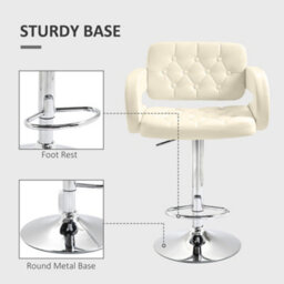 Homcom Set Of 2 Height Adjustable Barstool With Extra Large Seat, White - thumbnail 6