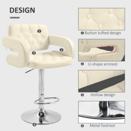 Homcom Set Of 2 Height Adjustable Barstool With Extra Large Seat, White - thumbnail 7