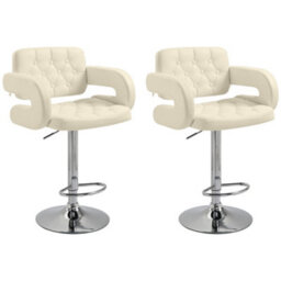 Homcom Set Of 2 Height Adjustable Barstool With Extra Large Seat, White - thumbnail 2