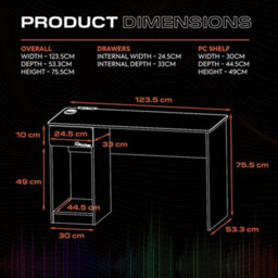 X Rocker Carbon-Tek 120Cm Led Gaming Desk With Wireless Charging - Grey / Blue Rgb - thumbnail 9