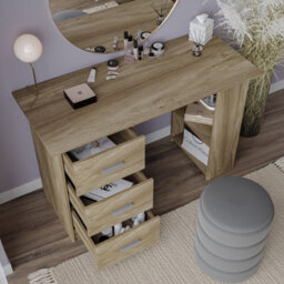 Oak Computer Desk Office Makeup Vanity Dressing Table Bedroom Drawers Shelves - thumbnail 4