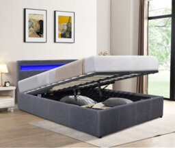 Comfy Living 4Ft Small Double Fabric Gas Lift Ottoman Bedframe With Led Strip In Dark Grey - thumbnail 1