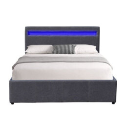 Comfy Living 4Ft Small Double Fabric Gas Lift Ottoman Bedframe With Led Strip In Dark Grey - thumbnail 2
