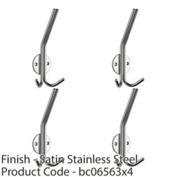 Loops 4 Pack - Slimline Hat & Double Coat Hook - 35mm Projection Satin Stainless Steel - thumbnail 2