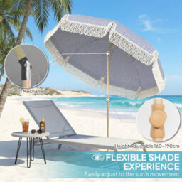 Outsunny 1.7 M Beach Umbrella, Adjustable Height Portable Parasol, Blue - thumbnail 5