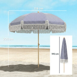 Outsunny 1.7 M Beach Umbrella, Adjustable Height Portable Parasol, Blue - thumbnail 3