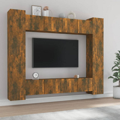 Berkfield 8 Piece Tv Cabinet Set Smoked Oak Engineered Wood - image 1