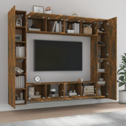 Berkfield 8 Piece Tv Cabinet Set Smoked Oak Engineered Wood - thumbnail 3