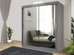 RAC3 Sliding Wardrobe Led Mirror Space Saving Bedroom Wardrobe, Contemporary Bedroom Sliding Wardrobe & Mirror Wardrobe (Grey, 203Cm) - thumbnail 1