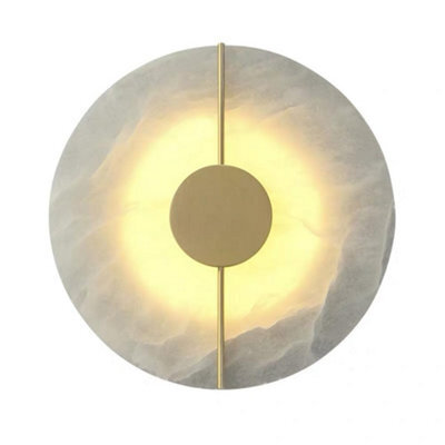 Amorly Modern Round Alabaster Natural Marble Wall Light,metal Base Wall Mounted Lamp,for Living Room Bedroom Bedside Stairs Hallway Gold - image 1