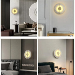 Amorly Modern Round Alabaster Natural Marble Wall Light,metal Base Wall Mounted Lamp,for Living Room Bedroom Bedside Stairs Hallway Gold - thumbnail 2