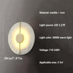 Amorly Modern Round Alabaster Natural Marble Wall Light,metal Base Wall Mounted Lamp,for Living Room Bedroom Bedside Stairs Hallway Gold - thumbnail 6
