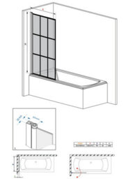 Rinse bathrooms Rinse Single Ended 1700X700mm Bath + Gloss White Front Wood Bath Panel + Black Grid Square Bath Screen - thumbnail 9