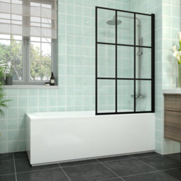 Rinse bathrooms Rinse Single Ended 1700X700mm Bath + Gloss White Front Wood Bath Panel + Black Grid Square Bath Screen - thumbnail 1