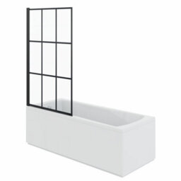 Rinse bathrooms Rinse Single Ended 1700X700mm Bath + Gloss White Front Wood Bath Panel + Black Grid Square Bath Screen - thumbnail 2