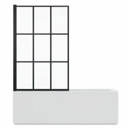 Rinse bathrooms Rinse Single Ended 1700X700mm Bath + Gloss White Front Wood Bath Panel + Black Grid Square Bath Screen - thumbnail 3