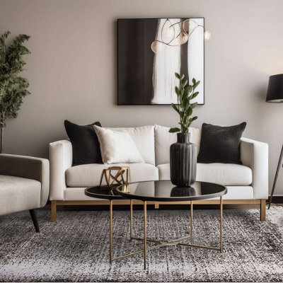 Silver Black Abstract Bordered Modern Rug Easy To Clean Living Room And Bedroom-120Cm X 170Cm - image 1