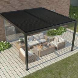 Primrose Living Deluxe Charcoal Wall Mounted Veranda With Louvered Shutter Roof 4M X 3M - thumbnail 2