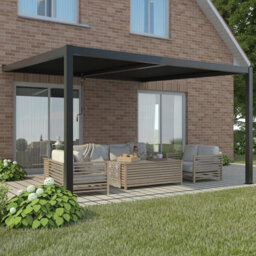 Primrose Living Deluxe Charcoal Wall Mounted Veranda With Louvered Shutter Roof 4M X 3M - thumbnail 7