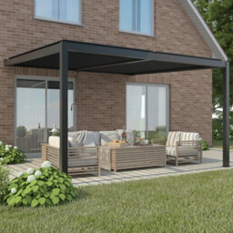 Primrose Living Deluxe Charcoal Wall Mounted Veranda With Louvered Shutter Roof 4M X 3M - thumbnail 4