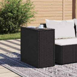 Walplus Garden Side Table With Glass Top Black 58X27.5X55 Cm Poly Rattan - thumbnail 3