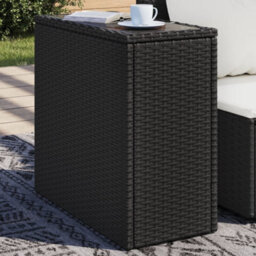 Walplus Garden Side Table With Glass Top Black 58X27.5X55 Cm Poly Rattan - thumbnail 1