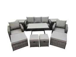 Fimous Garden Rattan Outdoor Furniture Set 9 Seater With 3 Seater Sofa 2 Side Table 2 Big Stool 2 Small Stools Dark Grey - thumbnail 2