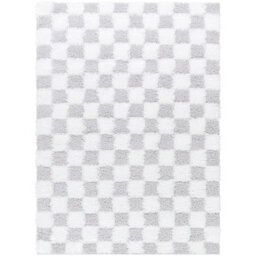 Livabliss Urban Shaggy-Modern Ivory Grey Checkered Soft Plush Pile Living Bedroom Rug 200 X 290 Cm Easy Care, Non Shedding - thumbnail 1