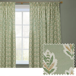 Sanderson Sessile Leaf Printed Room Darkening Pencil Pleat Curtain Pair Sage (W)167Cm X (D)229Cm