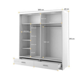 Arte Lux V - White Sliding Door Mirrored Wardrobe With Shelves And Drawers (H2150mm W2000mm D600mm) - thumbnail 4