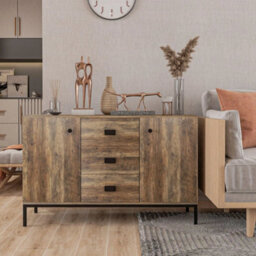 Modern Sideboard, Storage Cabinet, Accent Cupboard Distressed Brown - thumbnail 3