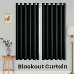Ameha Black Plain Curtain Blackout Thick Thermal Insulated Bedroom Kitchen 66'' X 54'' Curtain Pair With Tie Backs Pair - thumbnail 1