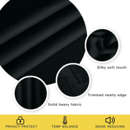 Ameha Black Plain Curtain Blackout Thick Thermal Insulated Bedroom Kitchen 66'' X 54'' Curtain Pair With Tie Backs Pair - thumbnail 5