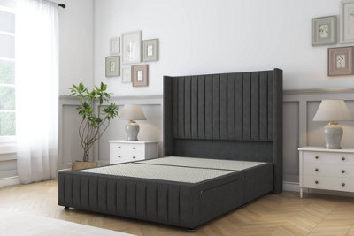 "Sloomy Marlborough Graphite Dumfries Divan Bed Base 2 Drawers Foot-End-54"" Wingback Headboard & 12"" Footboard 6' Super King" - image 1