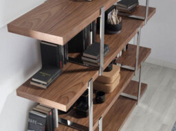 Angel Cerda Elegant Walnut Bookcase With Black Glass Dividers For Modern Interiors - thumbnail 4