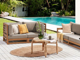 Beliani Garden Sofa 2 Seater Trani Modular Certified Acacia Wood Light Brown - thumbnail 2