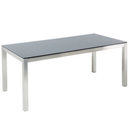 Beliani Garden Dining Table Grosseto 180 Cm 90 Cm Tempered Glass Black - thumbnail 1