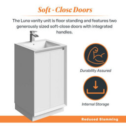 Plum&clay Luna Gloss White Floor Standing Vanity Unit & Resin Basin Set Bathroom Furniture (W)500mm (H)855mm - thumbnail 3