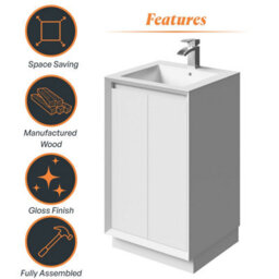 Plum&clay Luna Gloss White Floor Standing Vanity Unit & Resin Basin Set Bathroom Furniture (W)500mm (H)855mm - thumbnail 5