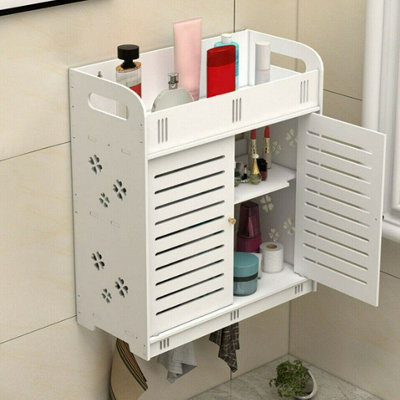 Bathroom White Cabinet Storage Shelf Double Door Cupboard Wall Mounted Furniture - image 1