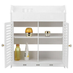 Bathroom White Cabinet Storage Shelf Double Door Cupboard Wall Mounted Furniture - thumbnail 3