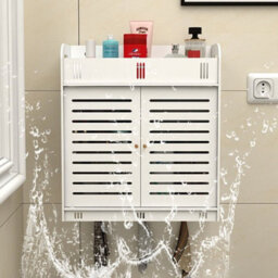 Bathroom White Cabinet Storage Shelf Double Door Cupboard Wall Mounted Furniture - thumbnail 5
