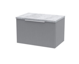 Balterley Tixall Fluted 1 Drawer Wall Hung Vanity Unit With Laminate Worktop, Satin Grey, 600mm