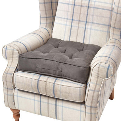 Homescapes Taupe Grey Faux Suede Armchair Booster Cushion - image 1
