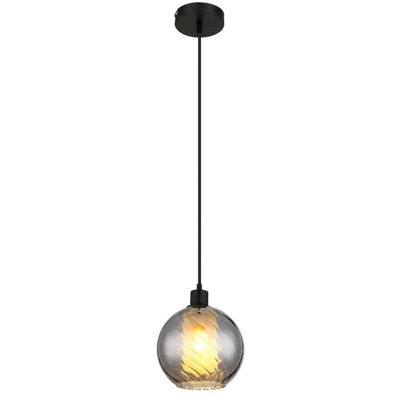 Luminosa Lighting Luminosa Ulf Dome Pendant Ceiling Light Matt Black Ball Smoke Glass Shade 1X E27 - image 1