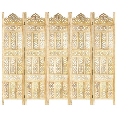 Berkfield Hand Carved 5-Panel Room Divider 200X165 Cm Solid Mango Wood - image 1