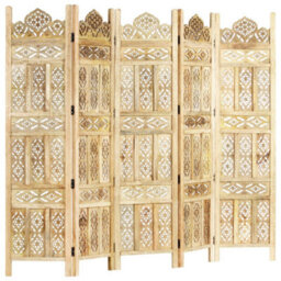 Berkfield Hand Carved 5-Panel Room Divider 200X165 Cm Solid Mango Wood - thumbnail 8